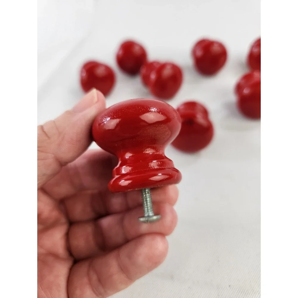 8 Wooden RED Drawer Pulls Dresser Drawer Cabinet Knobs Vintage Handle Painted